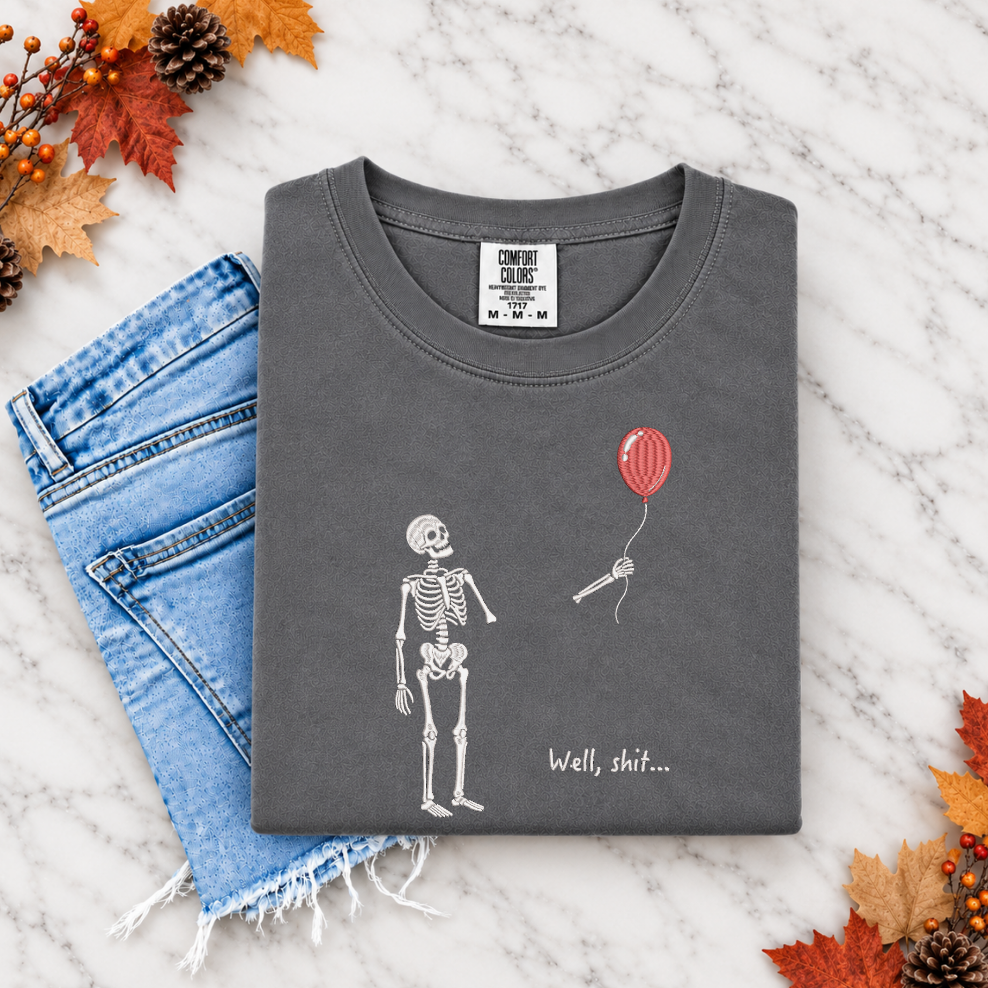 Skeleton Halloween Embroidered Sweatshirt or T-shirt