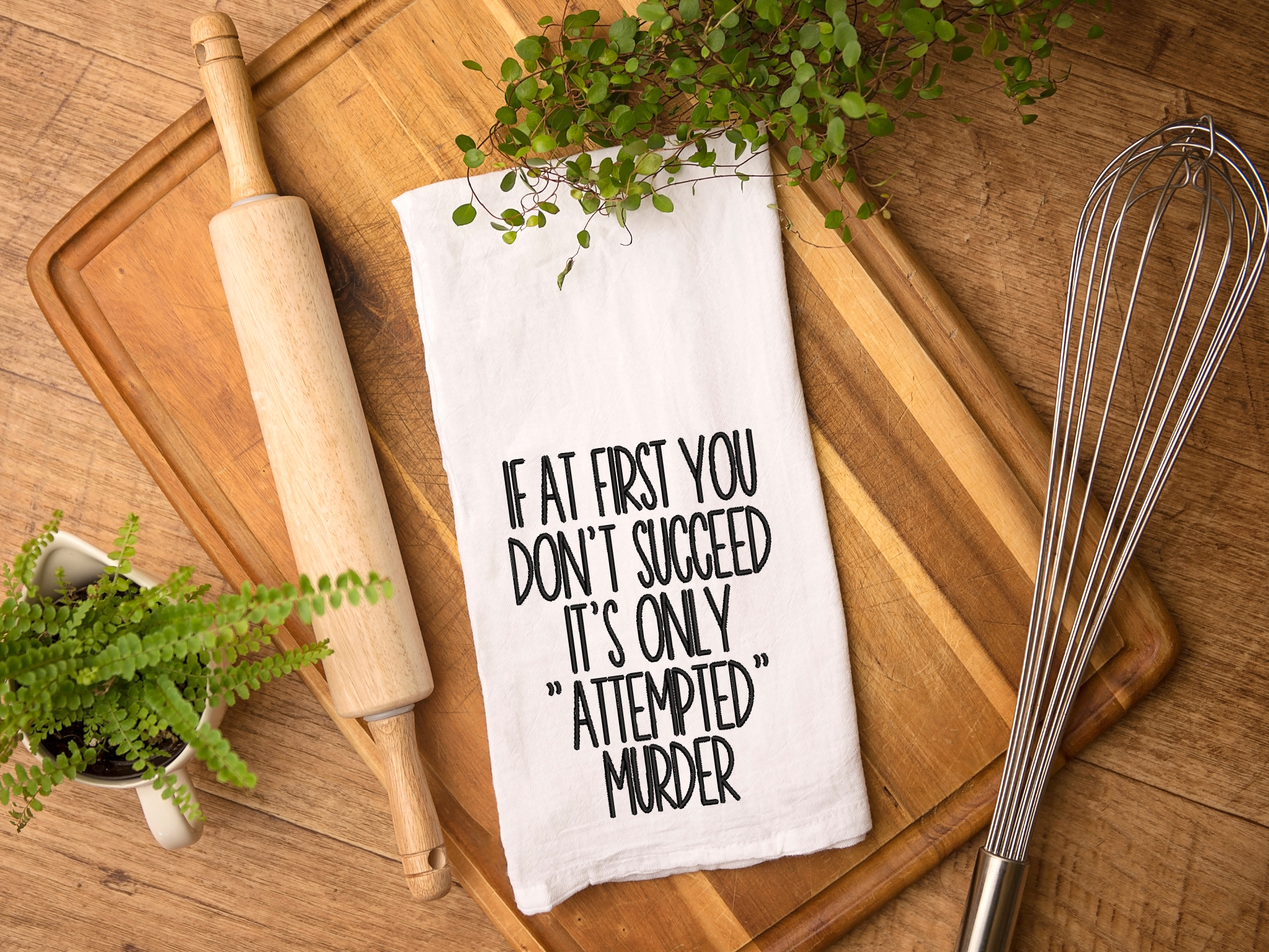 Funny True Crime Embroidered Kitchen Towel