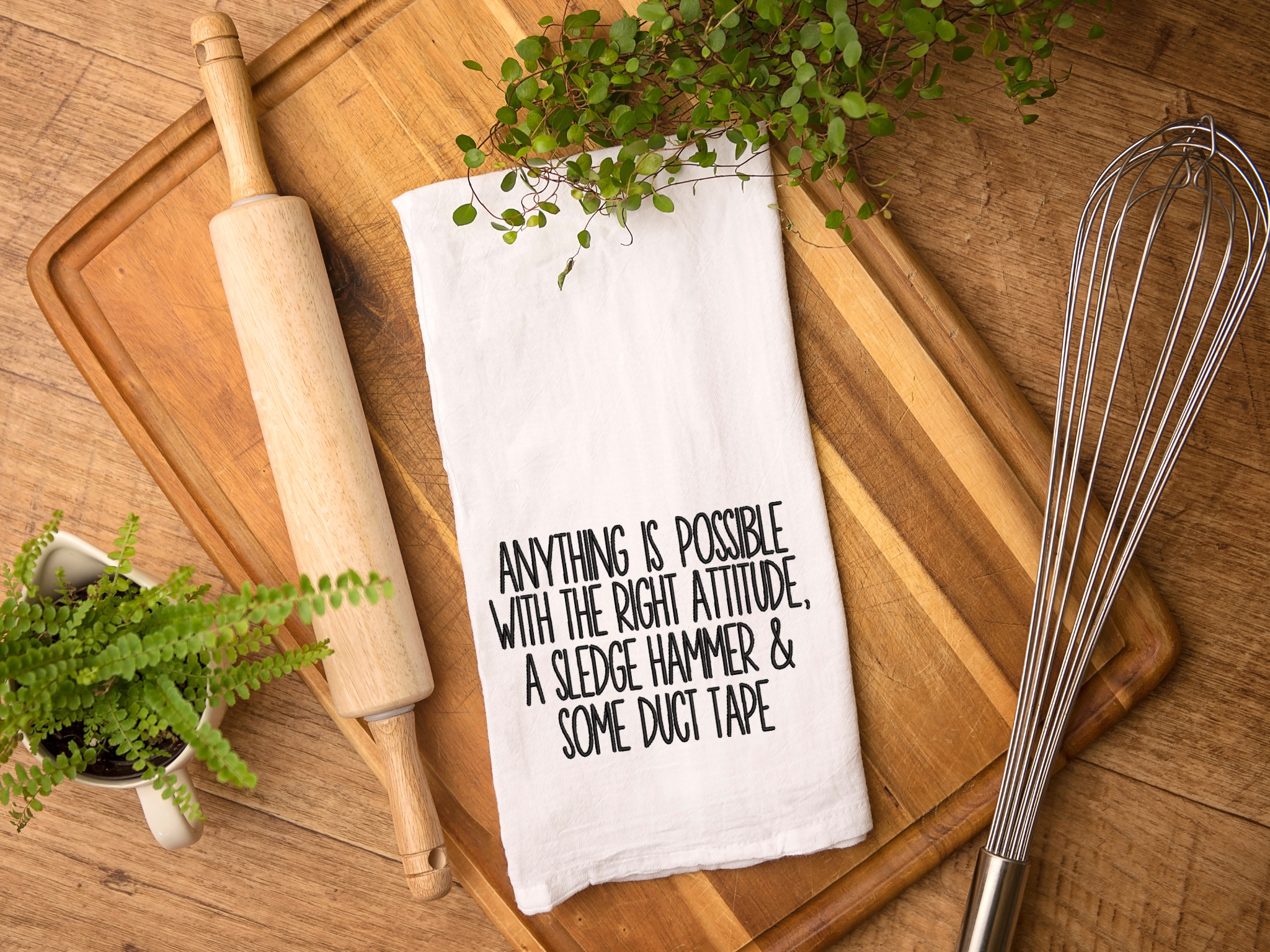 Anything Is Possible Funny Embroidered Kitchen Towel