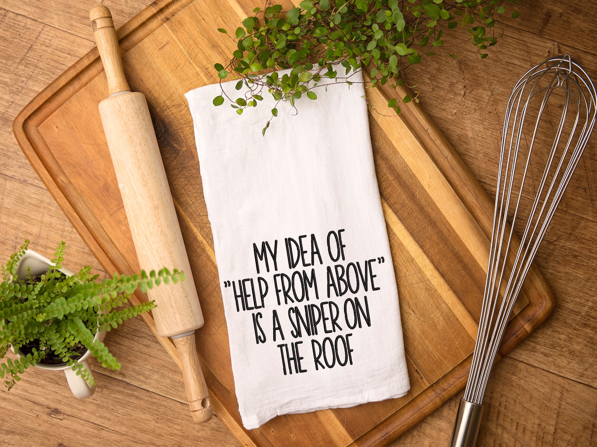 Help From Above Funny Embroidered Kitchen Towel