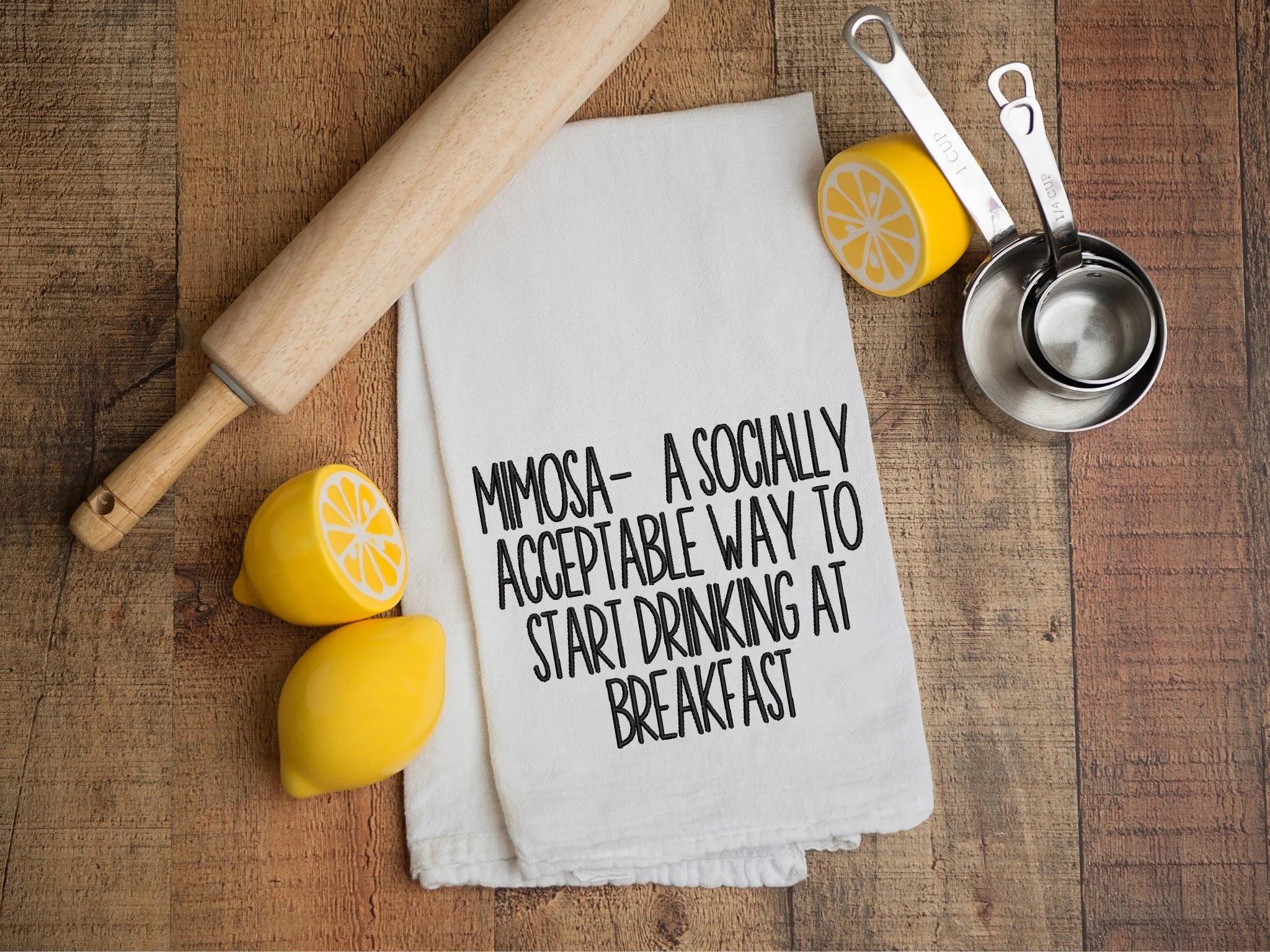 Funny Mimosa Embroidered Kitchen Towel