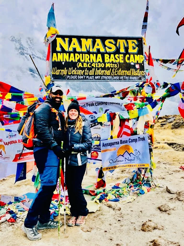 Sharon Boissonneault and Martin Bombardier of Farhaven Travel at Annapurna Base Camp, Nepal