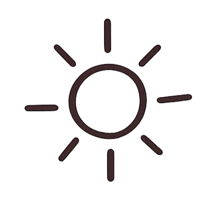 A simple illustration of a sun with a circle in the center and straight lines radiating outward.