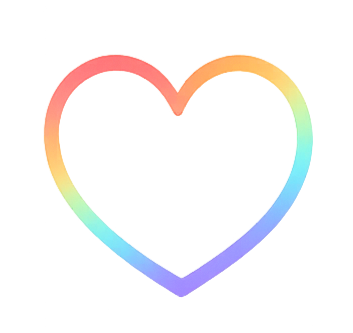 Outline of a rainbow-colored heart with a gray center.