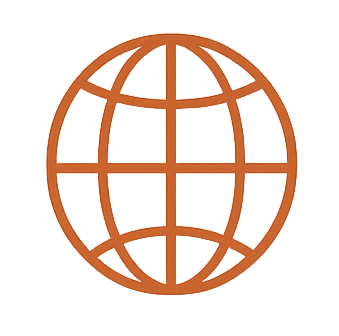 A brown globe icon representing the Earth with latitude and longitude lines.