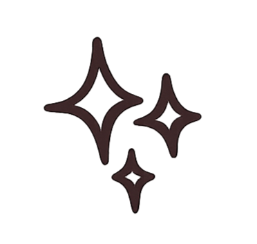 Four stylized sparkles or star shapes.