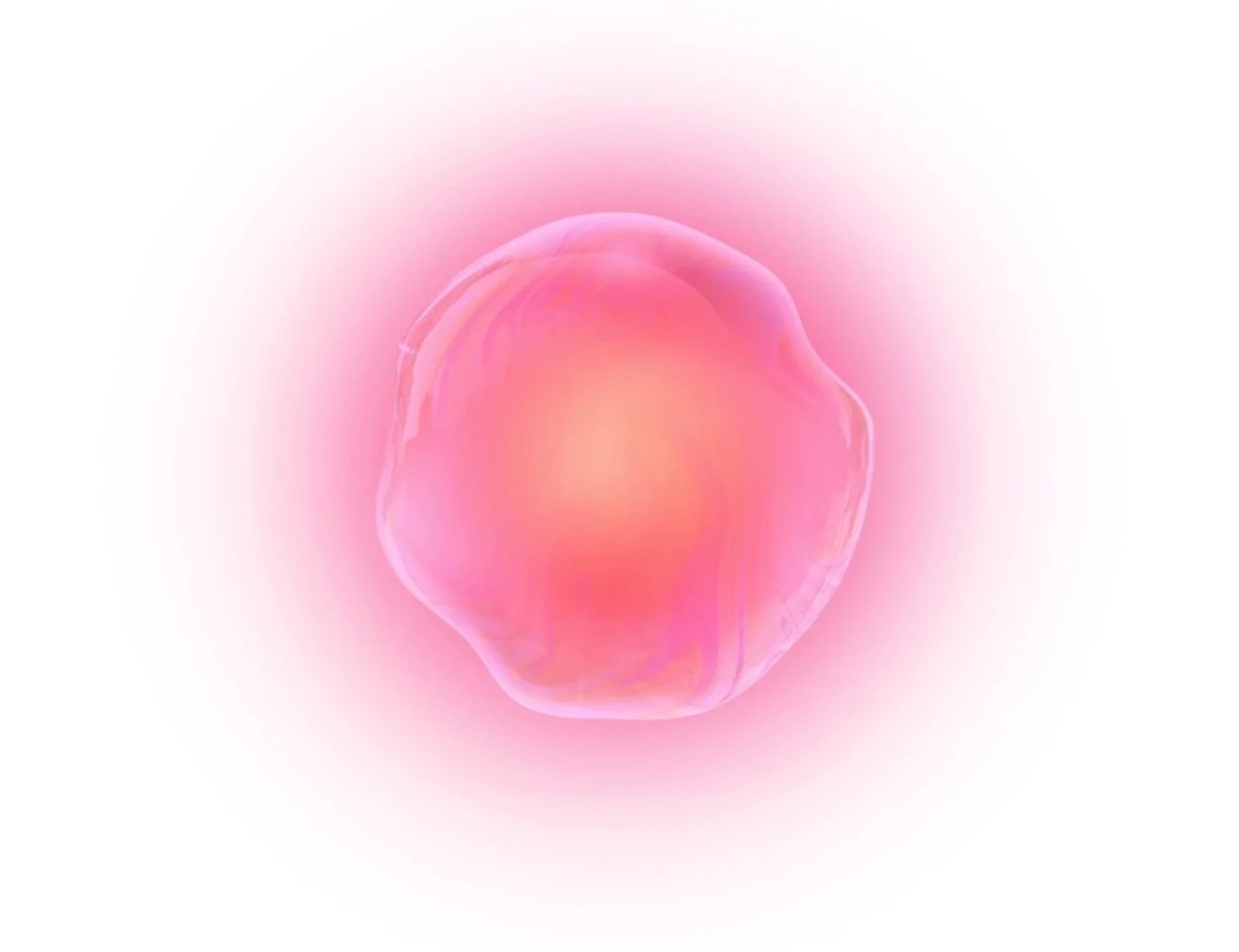 An abstract digital illustration of a pink, glowing, spherical shape with soft edges against a white background.