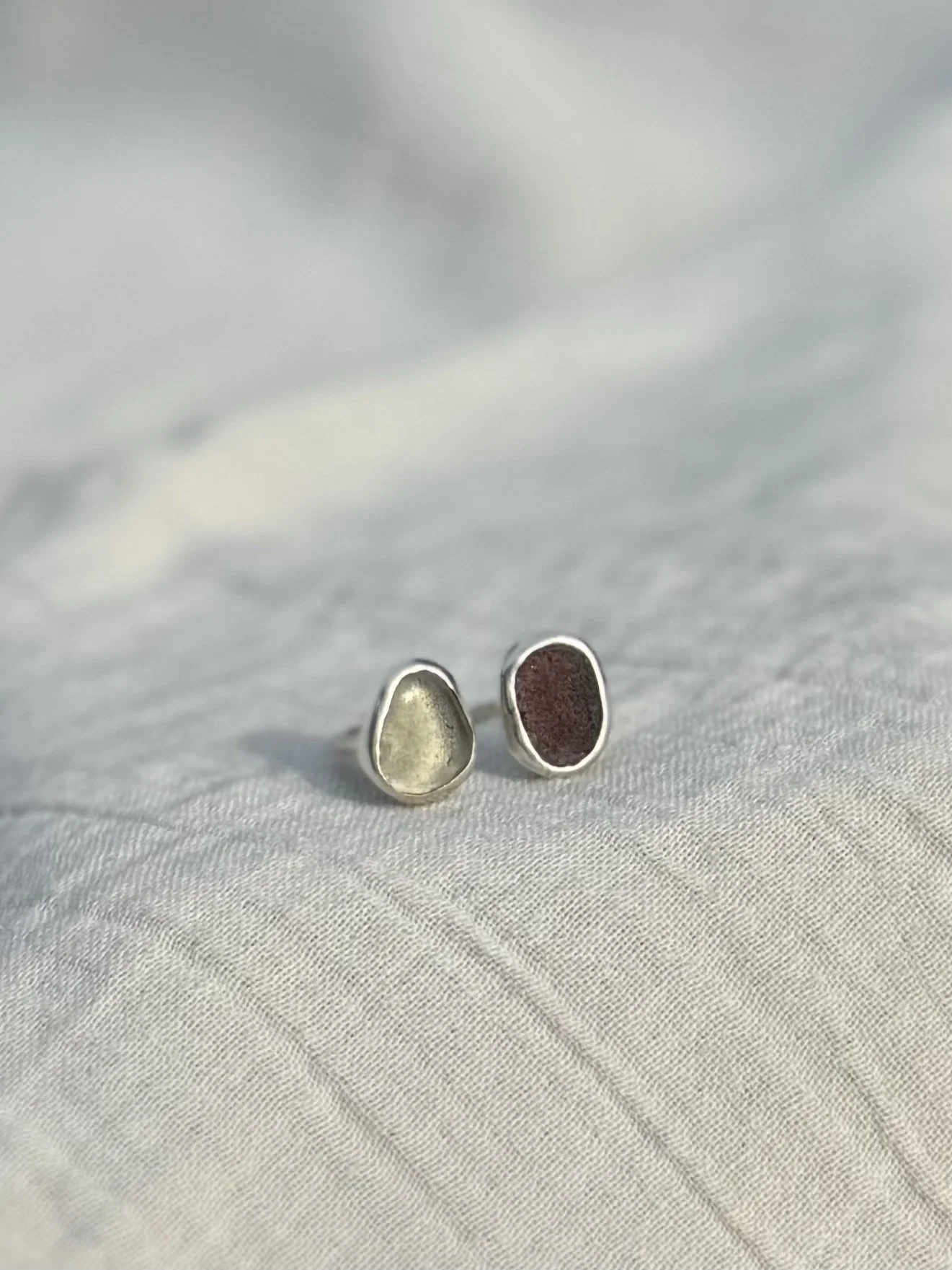 Double Sea Glass Ring - Purple and Seafoam