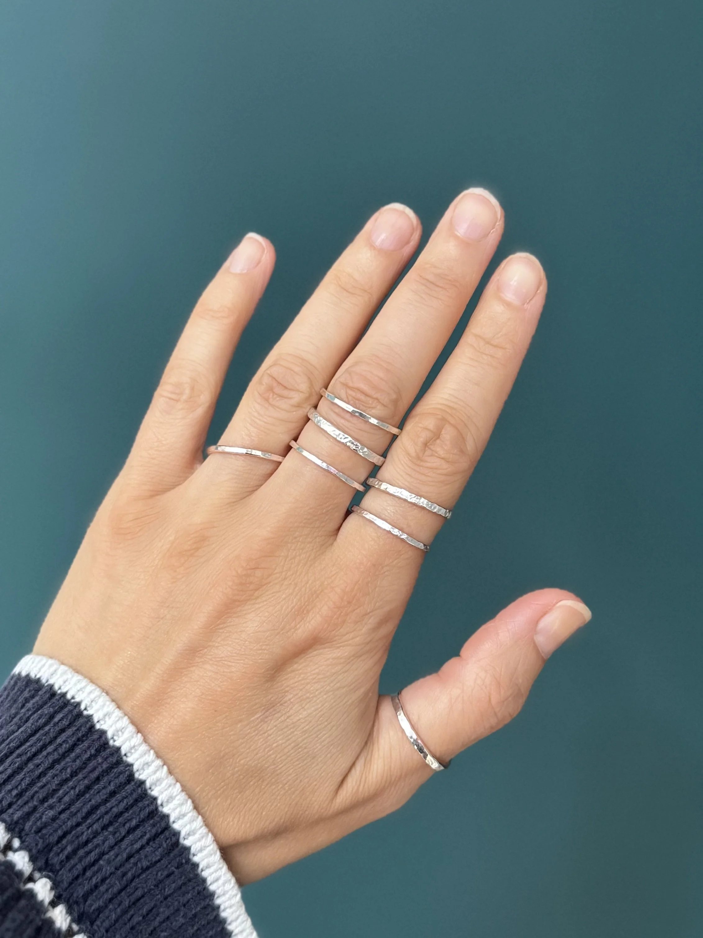Silver hammered stacking rings