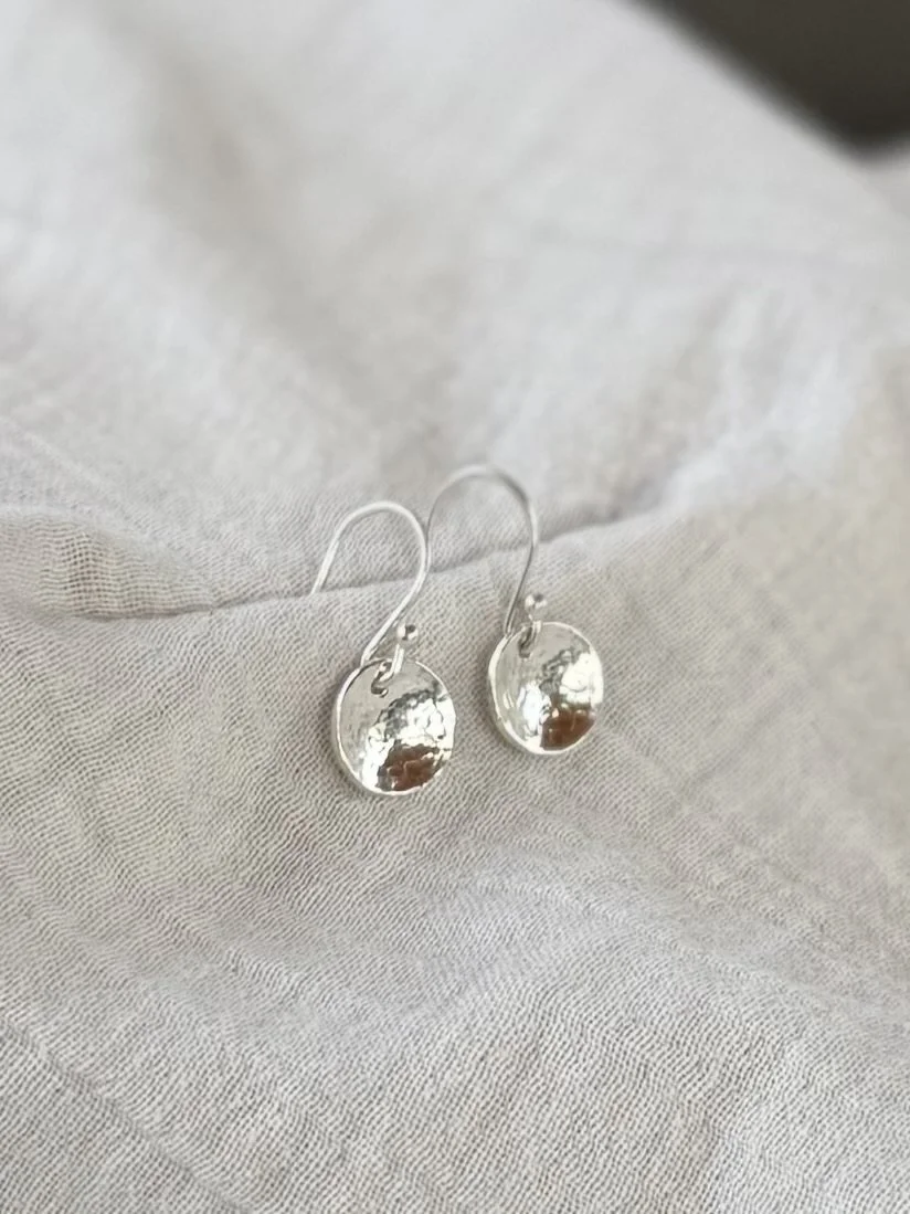 Hammered Silver Dome Drop Earrings