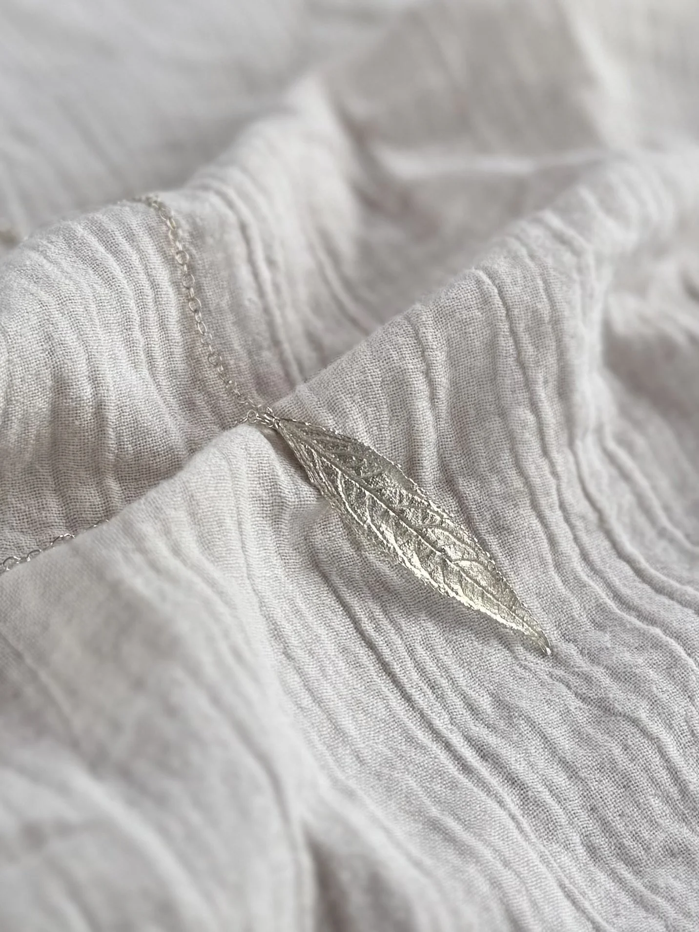 Silver buddleia leaf necklace