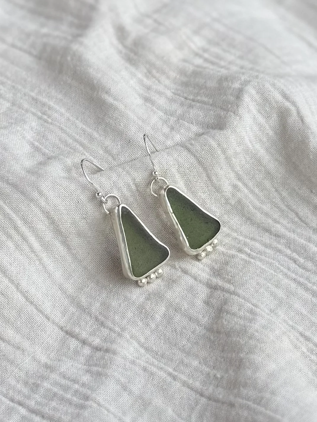 Green Fern Sea Glass Earrings