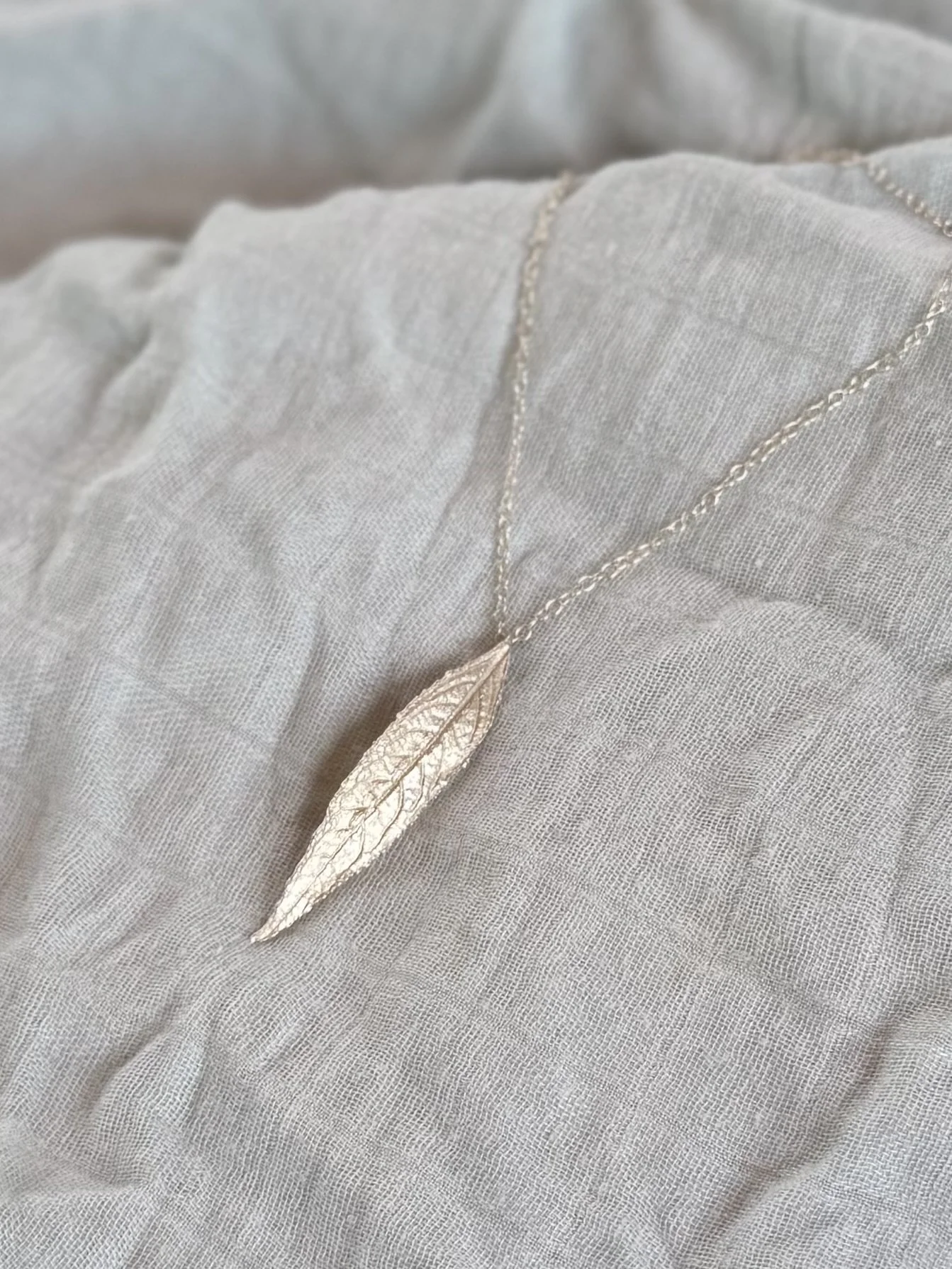 Silver buddleia leaf necklace