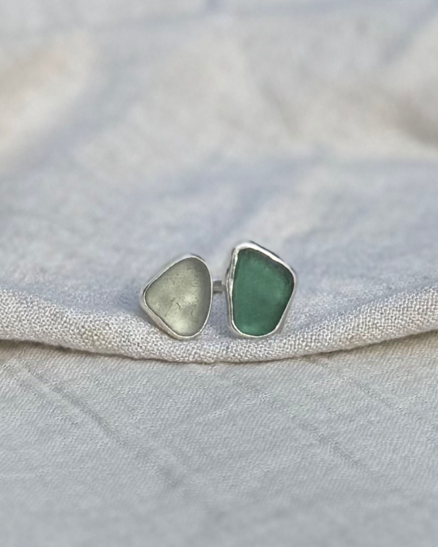 Double Sea Glass Ring - Turquoise and Seafoam