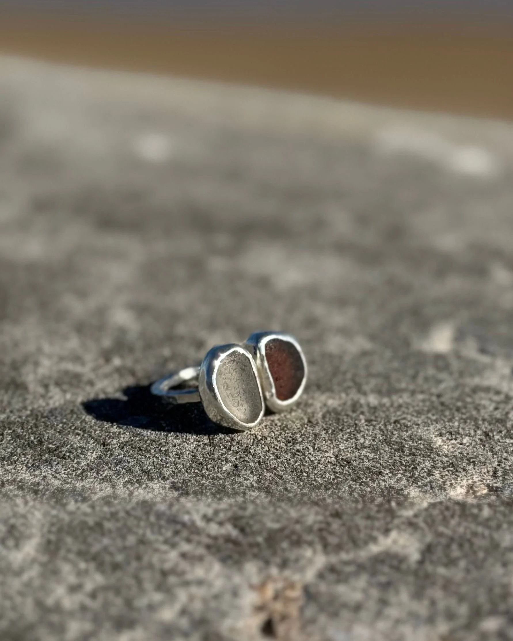 Double Sea Glass Ring - Amber and Seafoam
