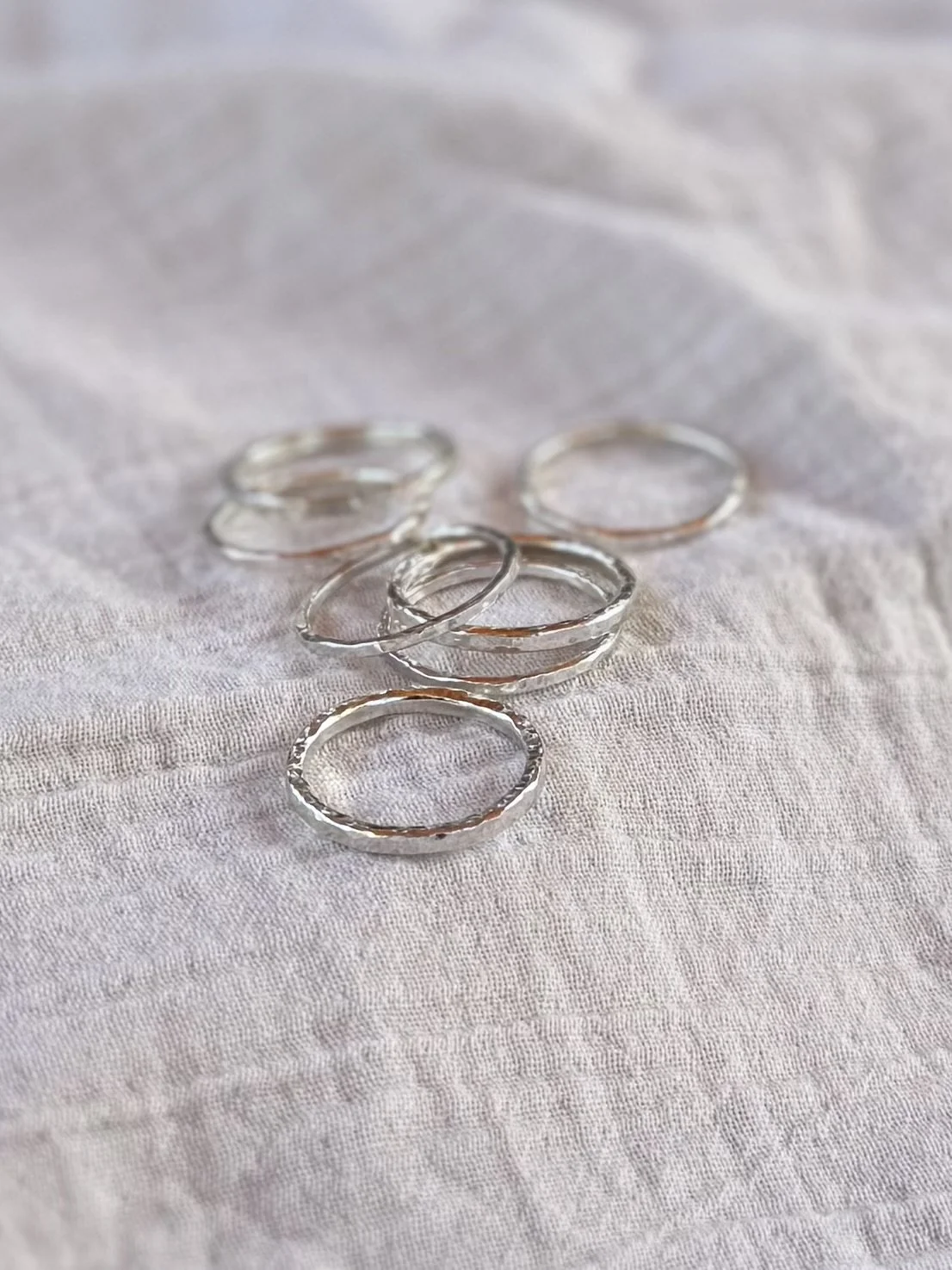 Silver hammered stacking rings