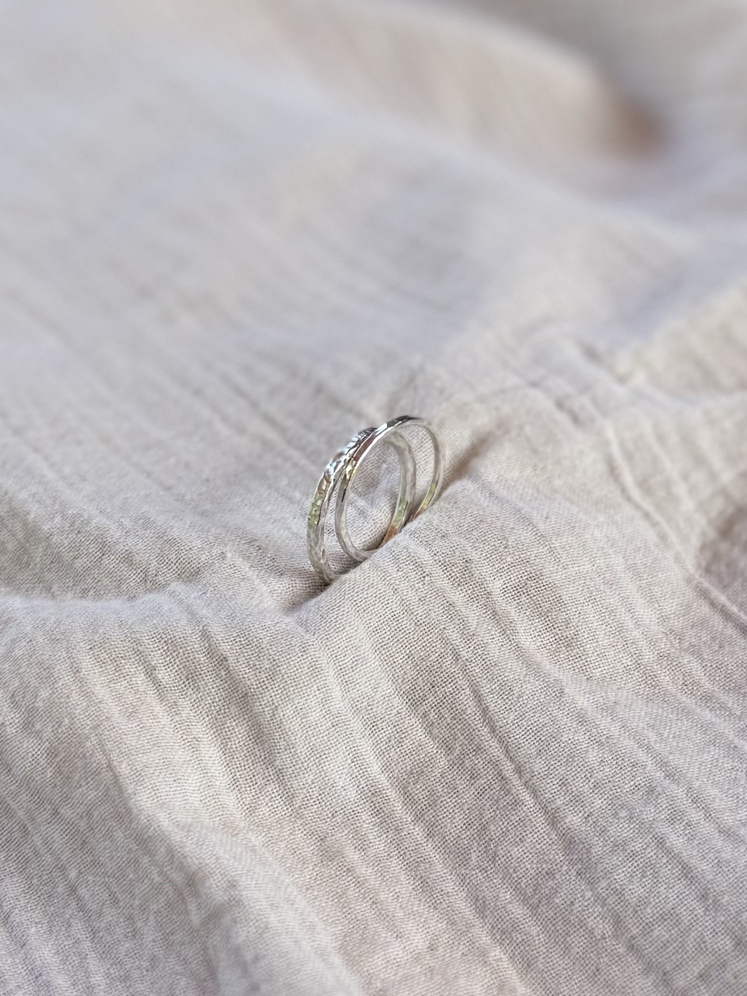 Silver hammered stacking rings