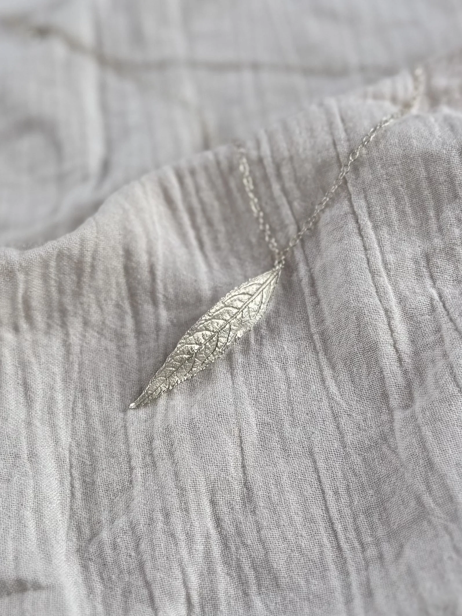 Silver buddleia leaf necklace