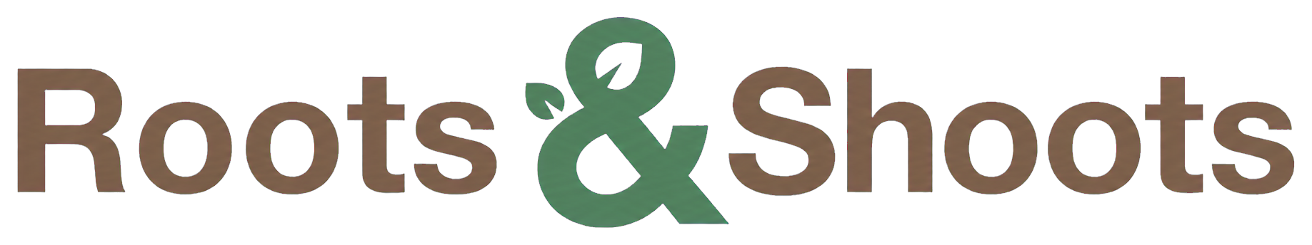 Logo with the words 'Roots & Shoots' in brown and green text