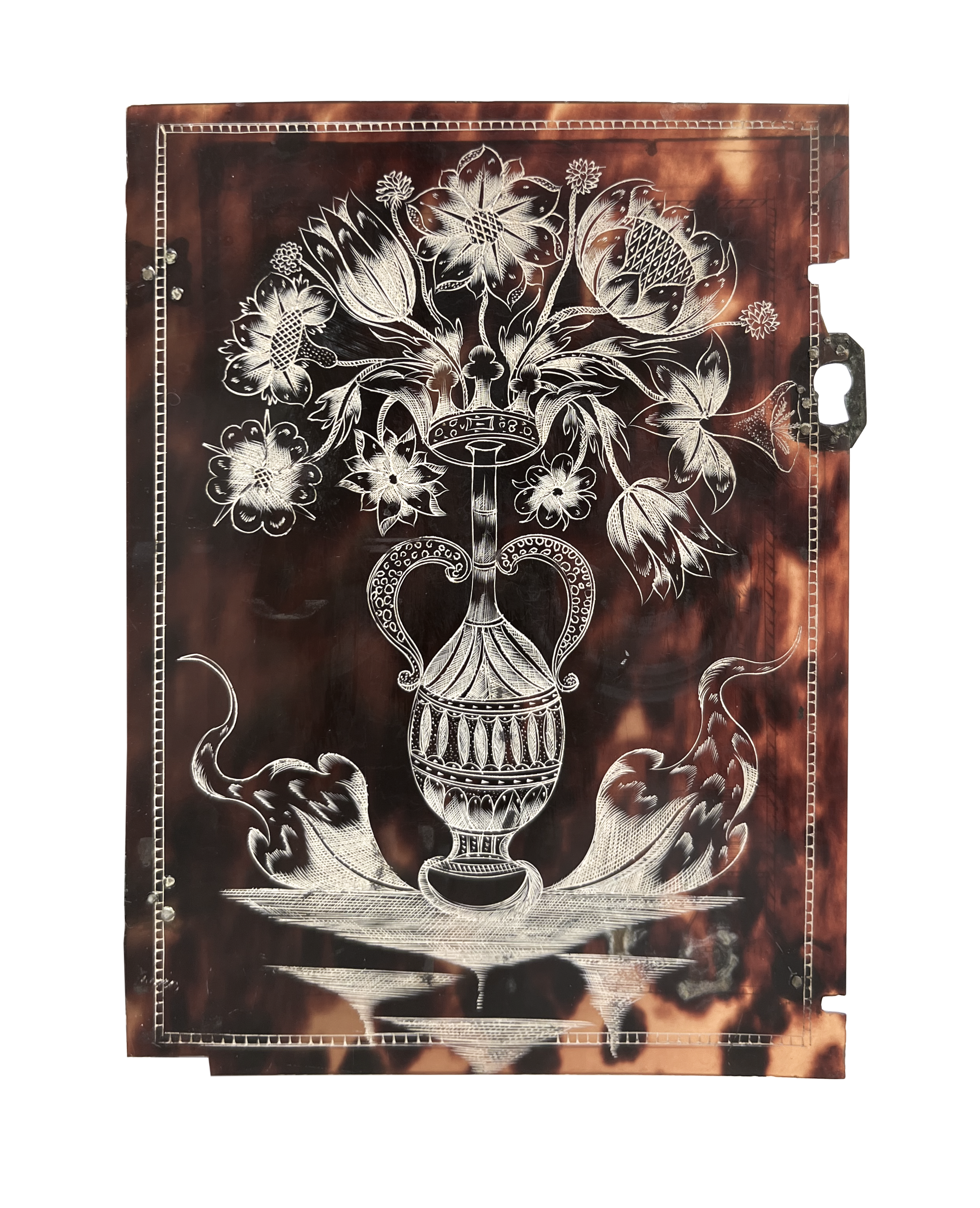 Jamaican tortoiseshell table cabinet inside door