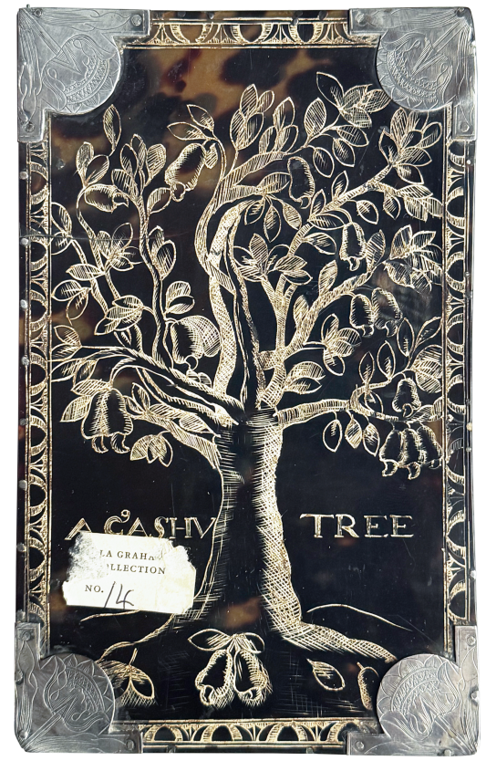 A decorative black and silver bookplate featuring an etched image of an ash tree with detailed leaves and branches. The border has intricate patterns, and there is a label that reads "LA GRAHAM COLLECTION NO. 14" in the lower left corner.