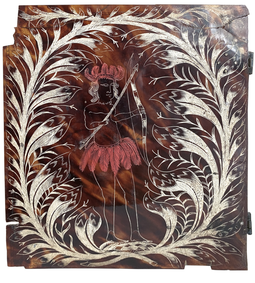 Jamaican tortoiseshell table cabinet inside door