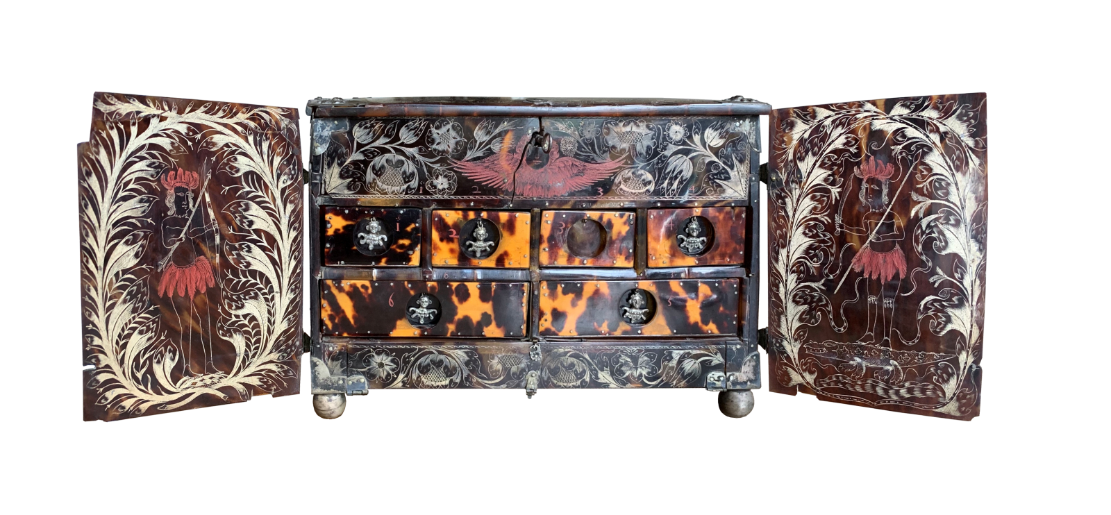 Jamaican engraved tortoiseshell table cabinet