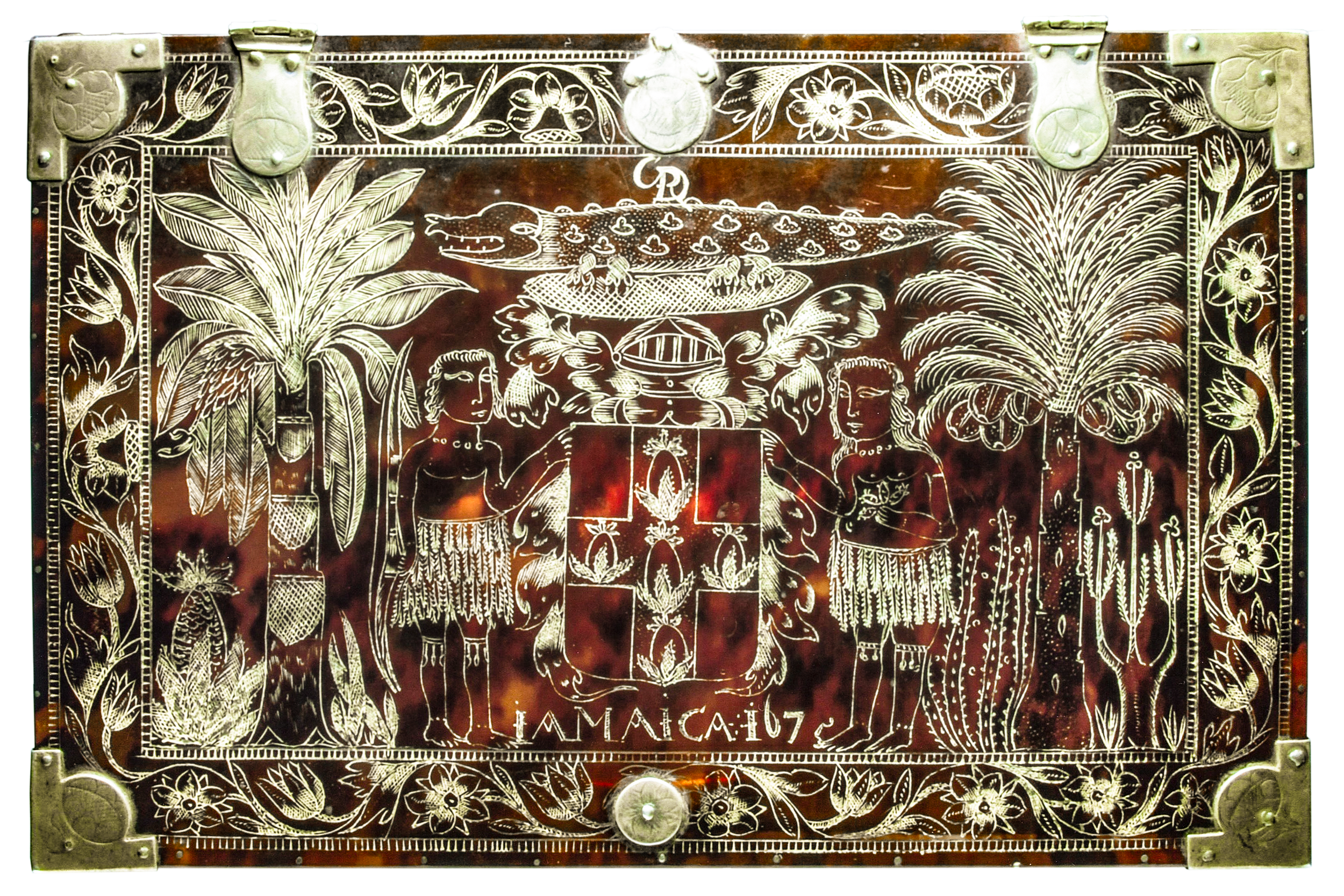 Jamaican engraved tortoiseshell casket