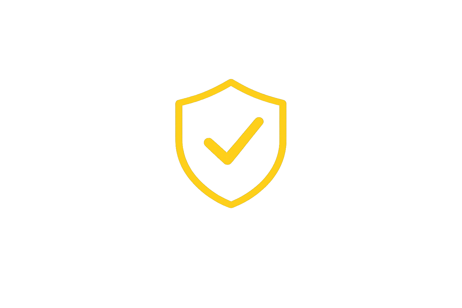 Yellow shield icon with a check mark in the center on a black background.