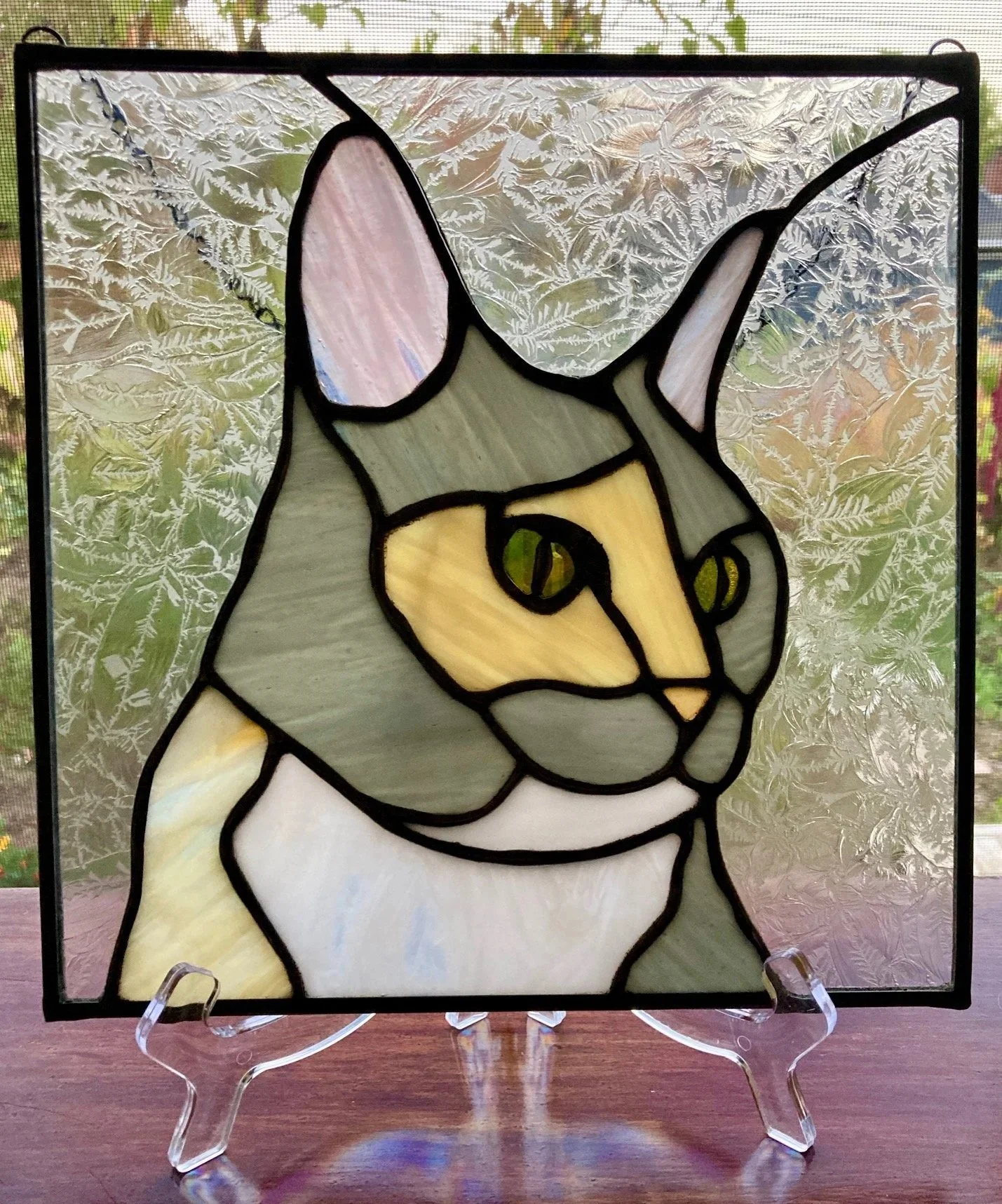 Custom pet portrait in stained glass. 