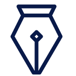 Icon of a fountain pen tip, outlined in dark blue.