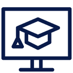Computer monitor displaying a graduation cap icon.