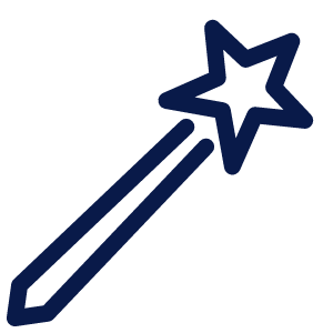 Outline drawing of a magic wand with a star at the tip