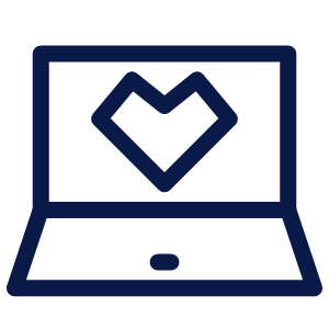 Icon of a laptop with a heart symbol on the screen.