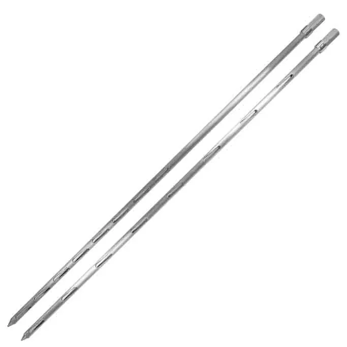 Two metal windshield wiper blades, one longer than the other, with hinges for attachment.