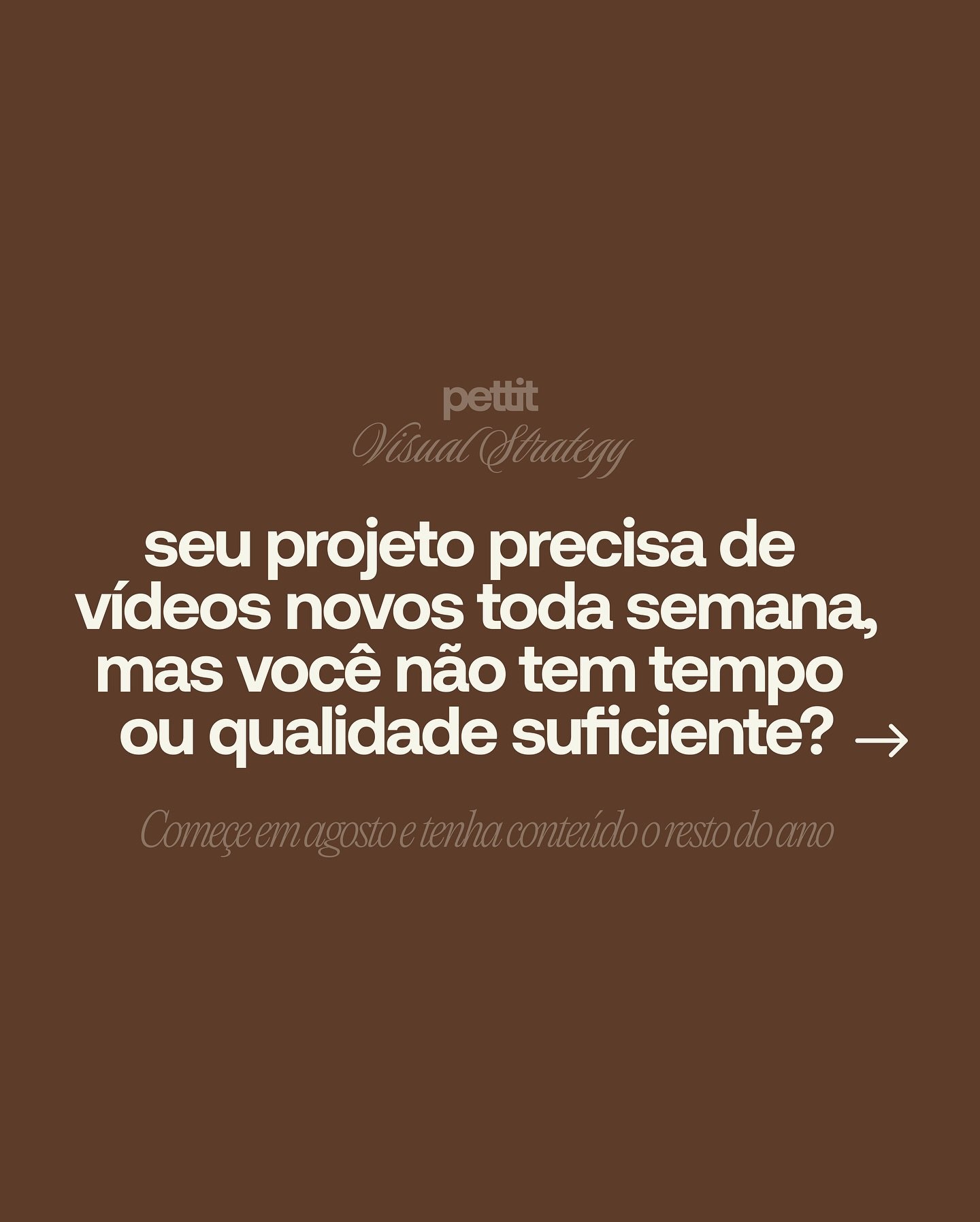 🎯 Precisando de v&iacute;deos novos toda semana, mas sem tempo ou estrutura pra manter a qualidade?

Na Pettit Visuals, abrimos 2 vagas para produ&ccedil;&atilde;o mensal de conte&uacute;do estrat&eacute;gico.
Criamos v&iacute;deos recorrentes com e