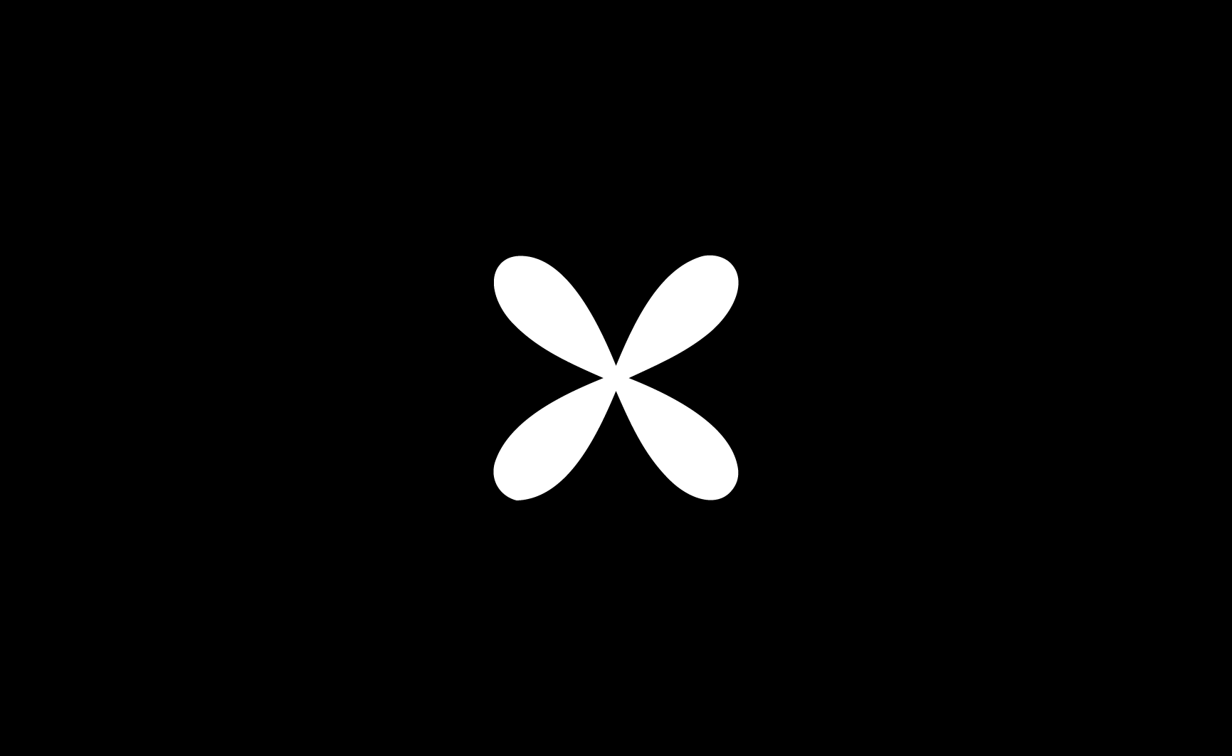Black background with a white butterfly symbol in the center.