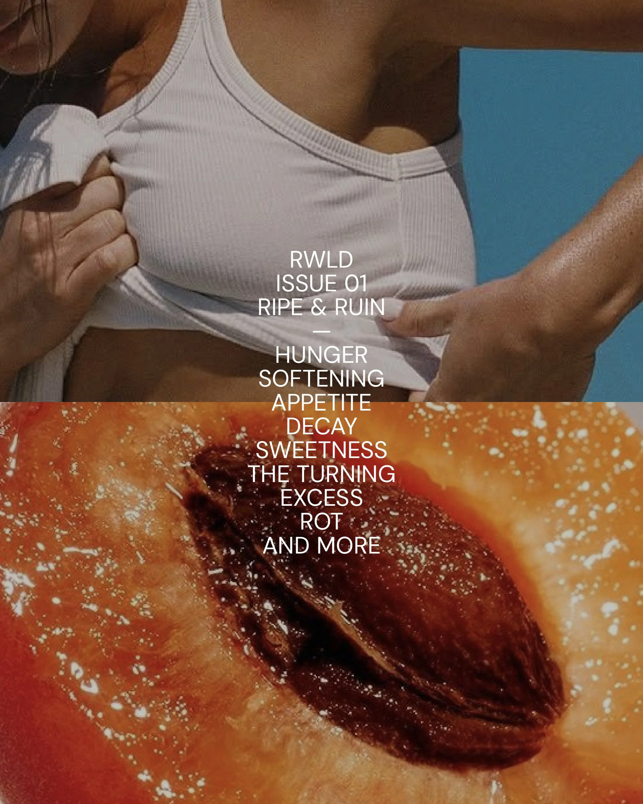 Close-up image of a person wearing a white tank top, with text overlay listing health issues and symptoms such as hunger, softening, appetite, decay, sweetness, the turning, excess, rot, and more.