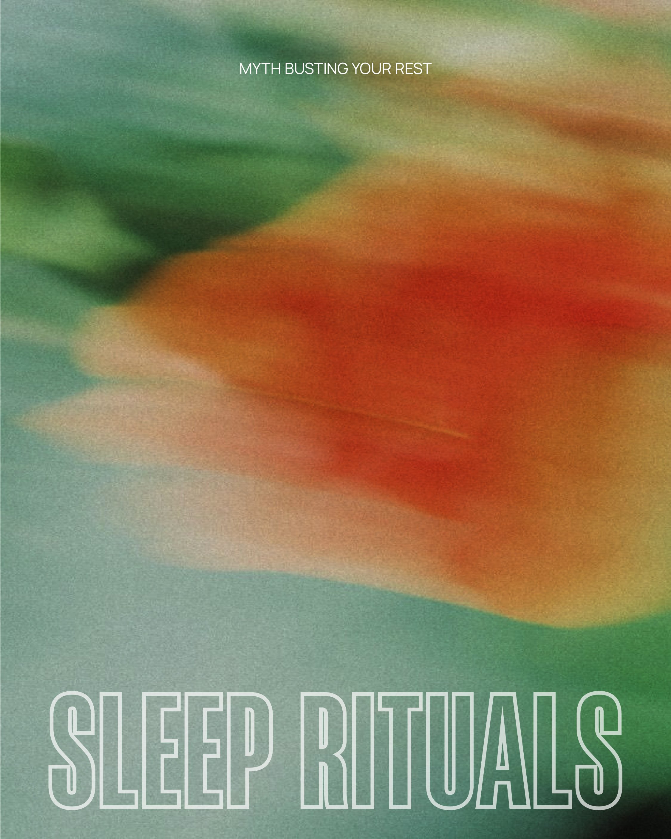 A colorful, abstract background with the text 'MYTH BUSTING YOUR REST' at the top and 'SLEEP RECOMMENDATIONS' at the bottom.