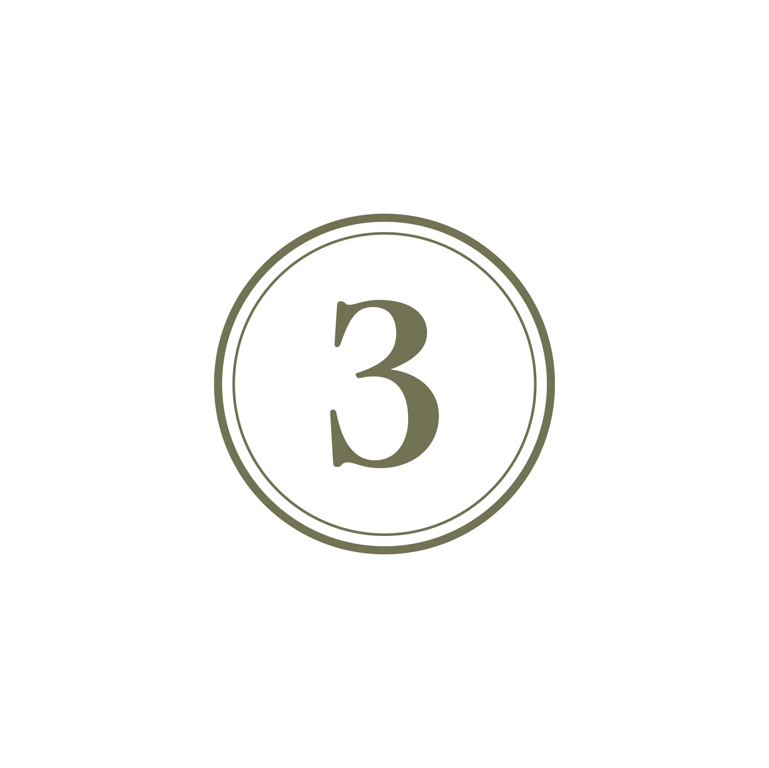 A grayish-green number three inside a grayish-green circle, with a larger black number three and decorative lines around it.