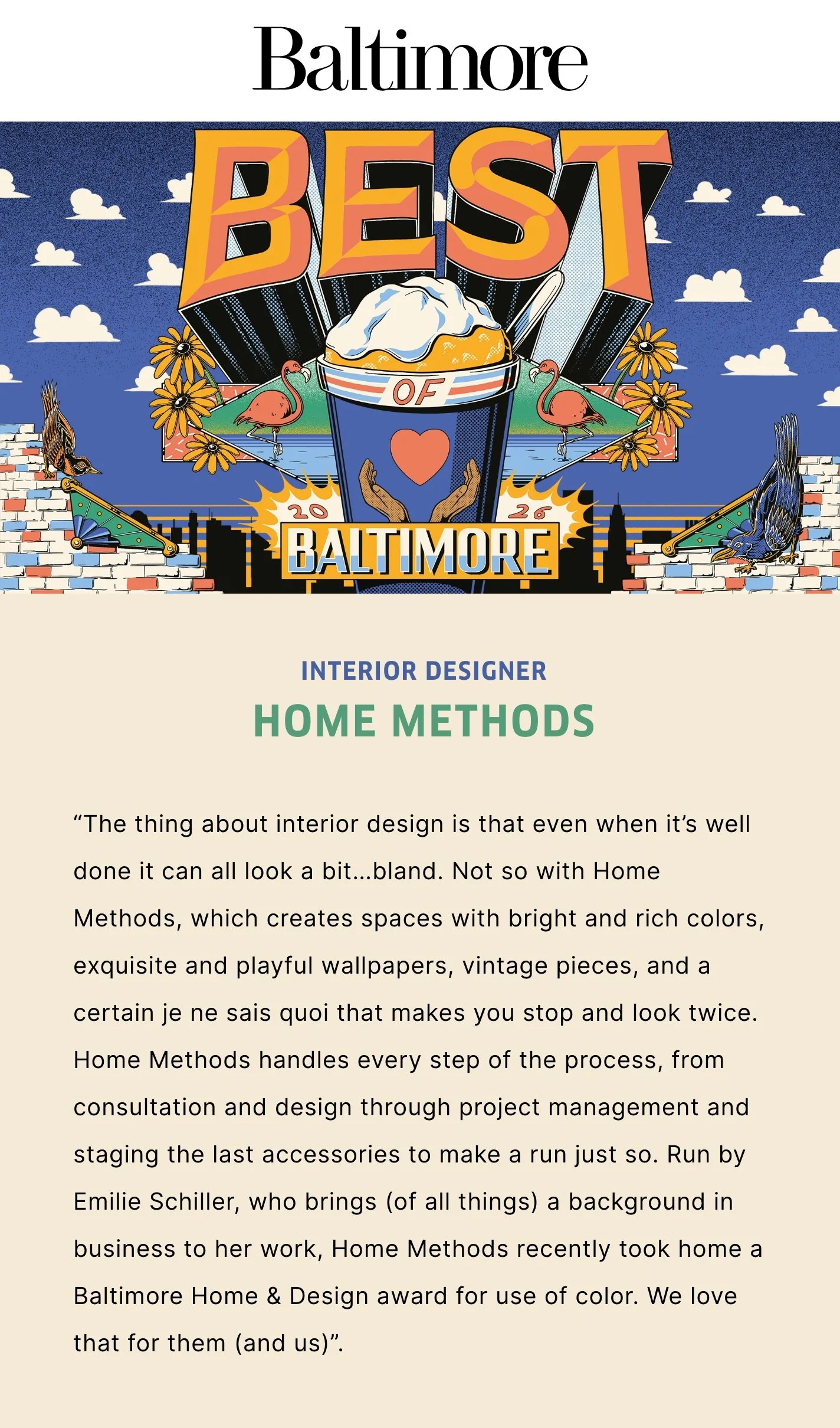 Baltimore Magazine | 2026  ‘Best Interior Designer’  
