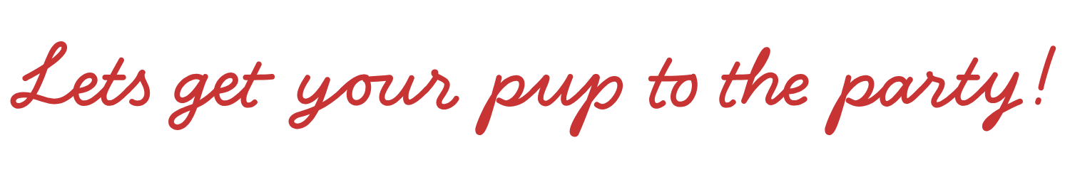 Decorative text in red that says, "Lets get your pup to the party!"