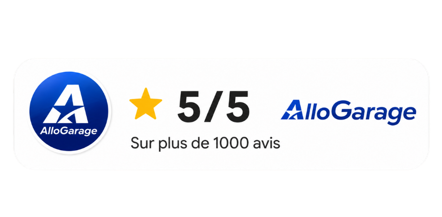 Avis de client pour AlloGarage montrant une note de 5/5 étoiles basée sur plus de 1000 avis.