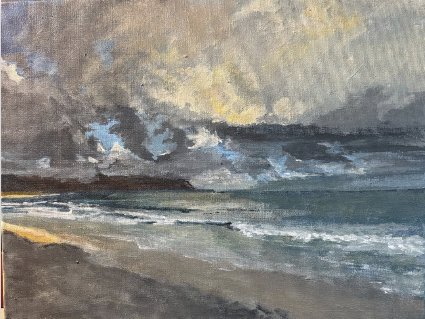 North Beach, Stormy Day, 2025, Acrylic on canvas, 11 x 14"