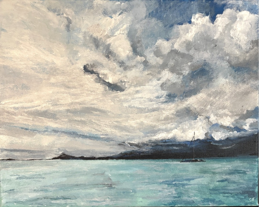 Kaneohe Bay, Cloudy Day, 2025, Acrylic on canvas, 11 x 14"