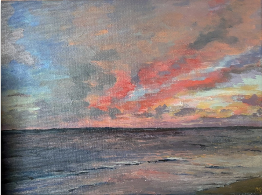 Sunset at the Ocean, 2025, Acrylic on canvas, 9 x 12"