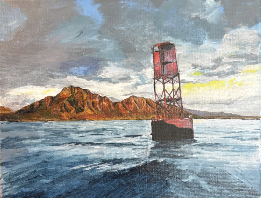 Diamond Head Buoy, 2025, Acrylic on canvas 9 x 12"