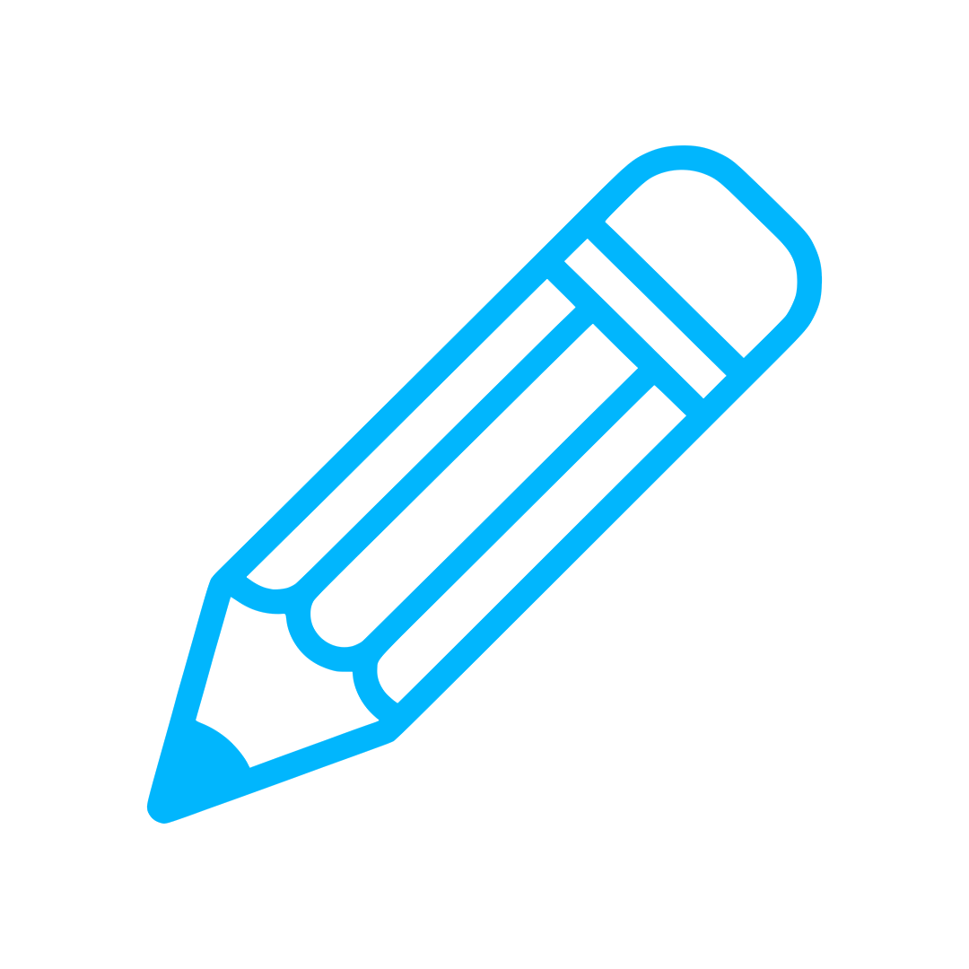 Blue neon outline of a pencil on a black background.
