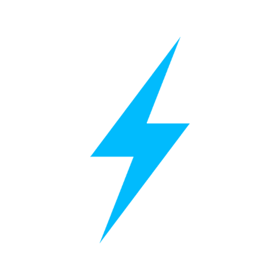 Blue lightning bolt symbol with the word "power" in black text above it.