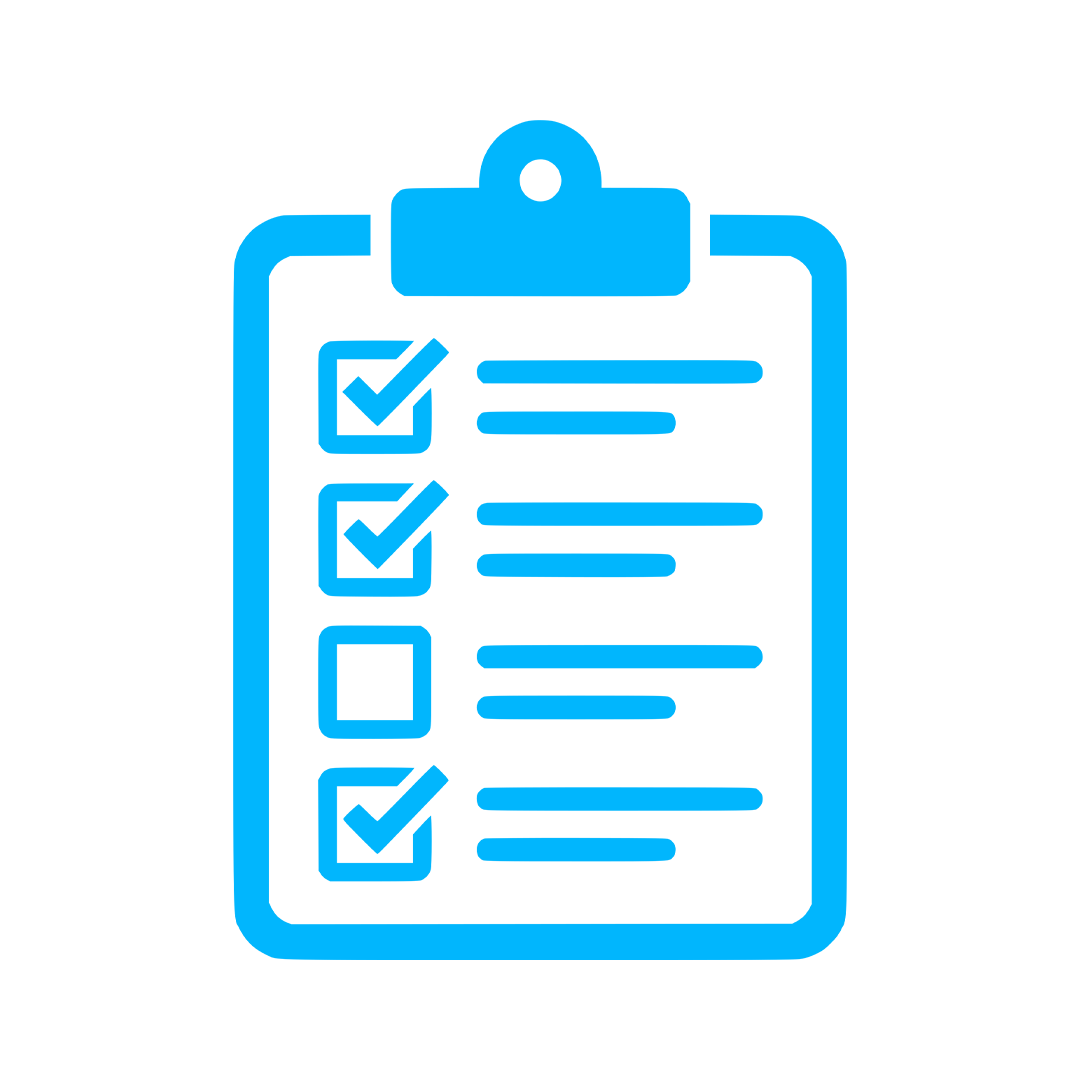 Icon of a checklist on a clipboard with some items checked off.